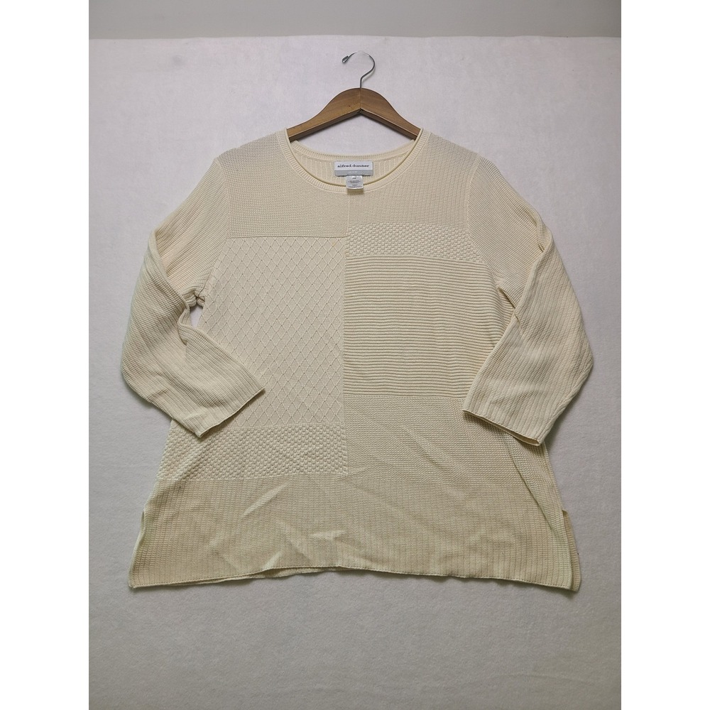 VTG Alfred Dunner PM Sweater Classic Cream Patchwork Grannycore Cottage Knit Top
